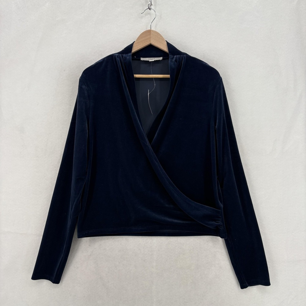 LOFT Blouse Womens XL Blue Velvet Wrap V Neck Long Sleeve Surplice Top Dressy